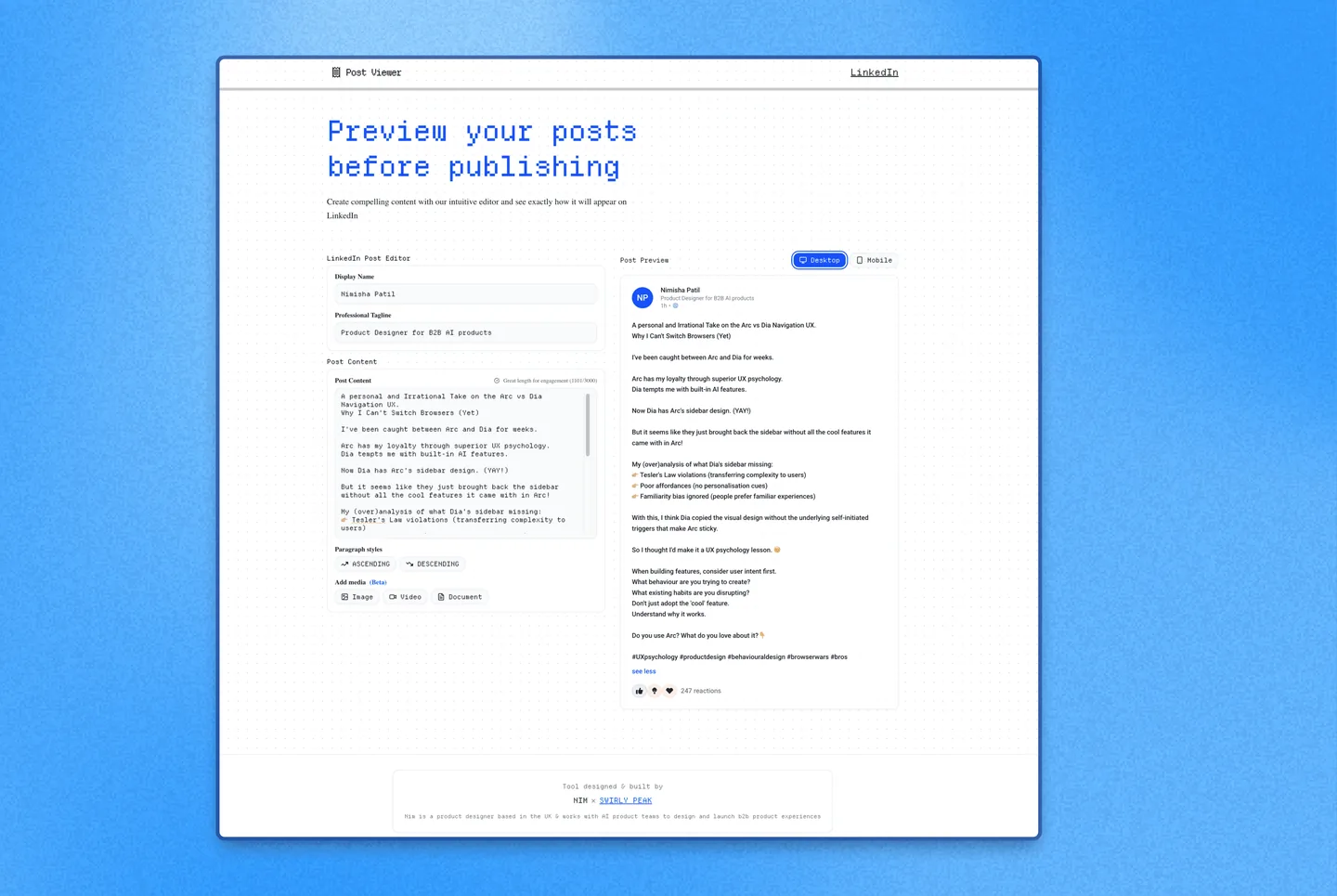 Preview LinkedIn posts before publishing